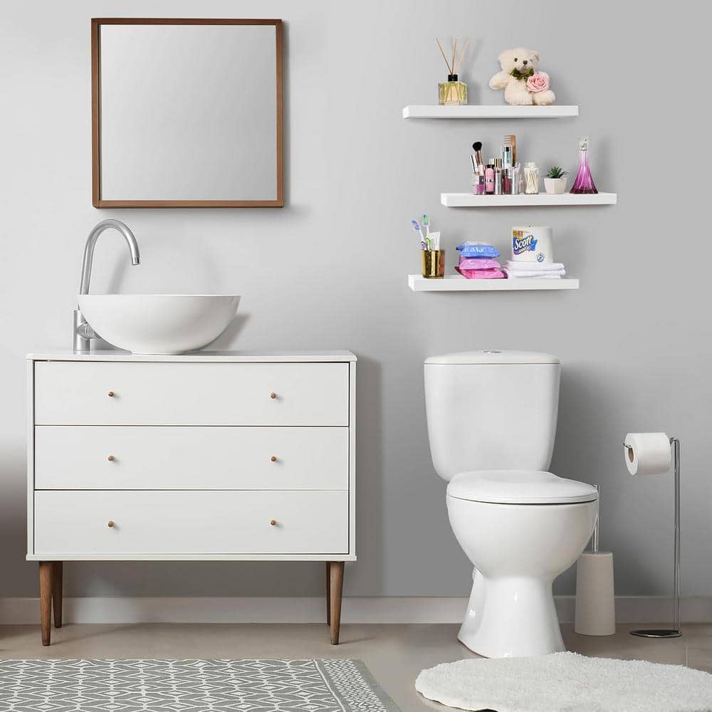 Modern White Faux Wood 25'' Floating Wall Shelf Set