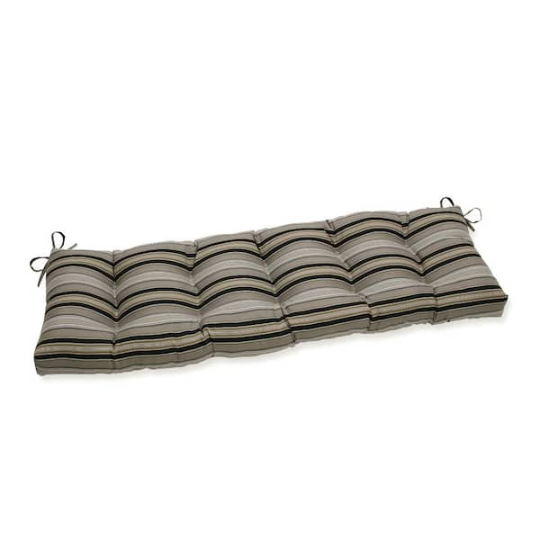 Pillow Perfect Striped Rectangular Outdoor Bench Cushion in Black