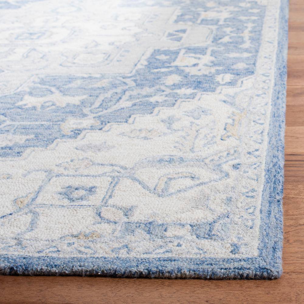 Ivory and Blue Handmade Wool Medallion Area Rug