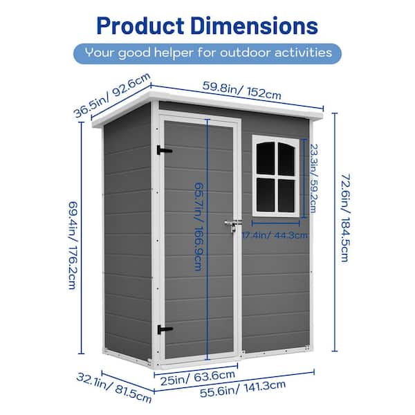 5 ft. W x 3 ft. D Resin Shed with Floor and Lockable door All-Weather Gray-White (15 sq. ft.)