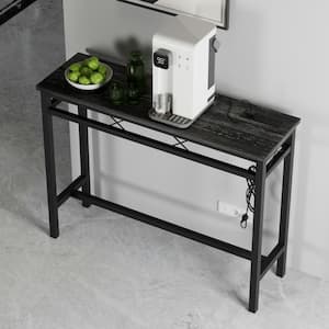 39.4 in. Narrow Sofa/Console Table with Charging Station and Power Outlet and USB Ports, Metal Frame, Black