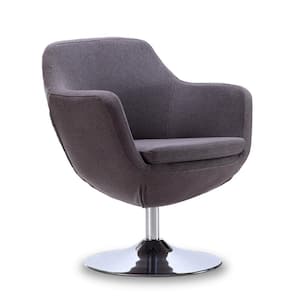 Caisson Grey and Polished Chrome Twill Swivel Accent Chair