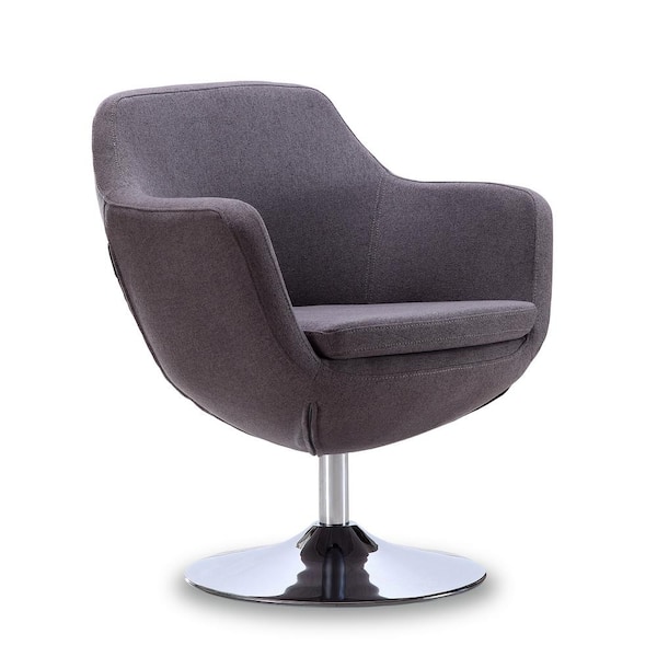 Manhattan Comfort Caisson Modern Grey and Polished Chrome Twill Upholstered Swivel Accent Arm Chair