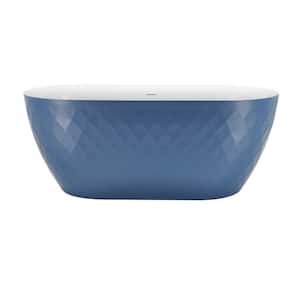 59 in. W. x 28 in. Freestanding Soaking Bathtub with Center Drain in Blue with White