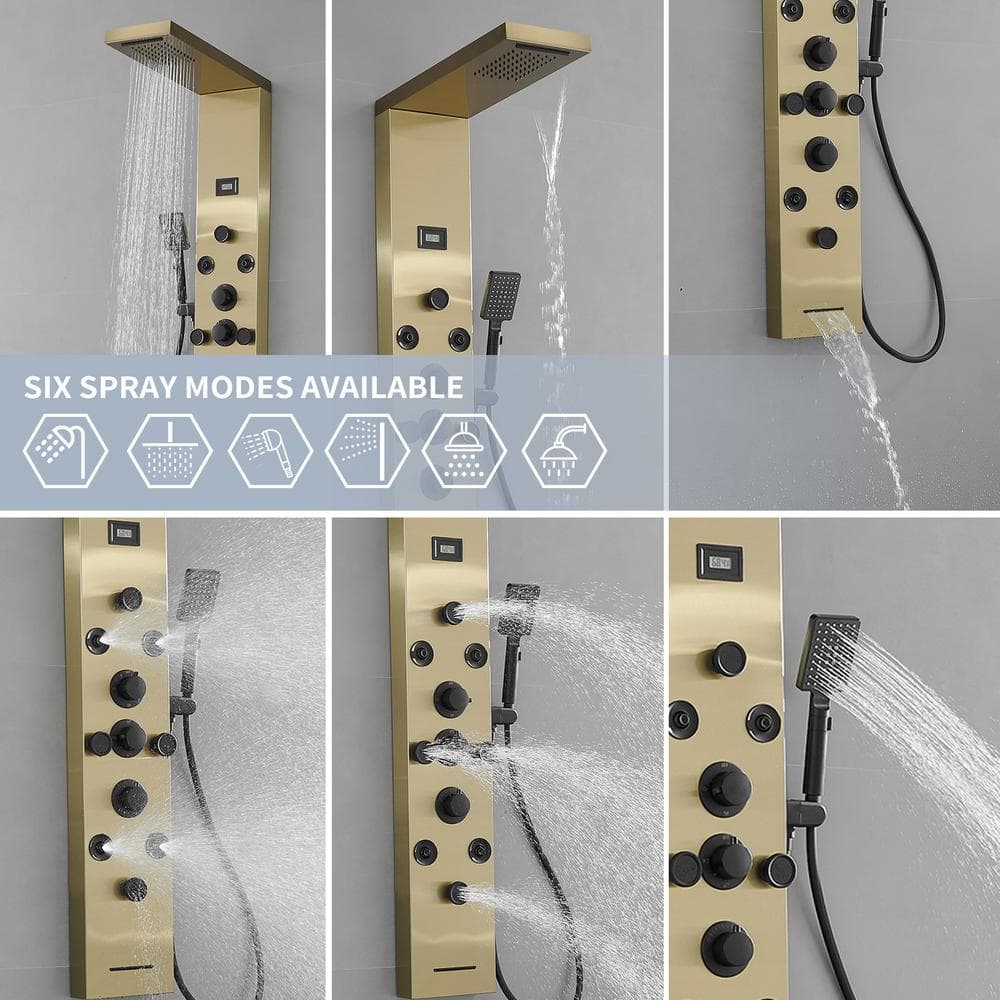 Gold and Black Brass Shower Panel System with Rainfall Shower Head