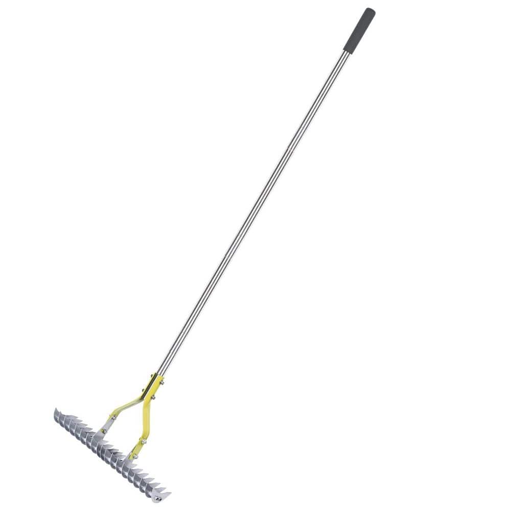 Adjustable Rake Rail Misopily 58.5 in. Stainless Steel Handle Carbon Steel Rake Tine ...