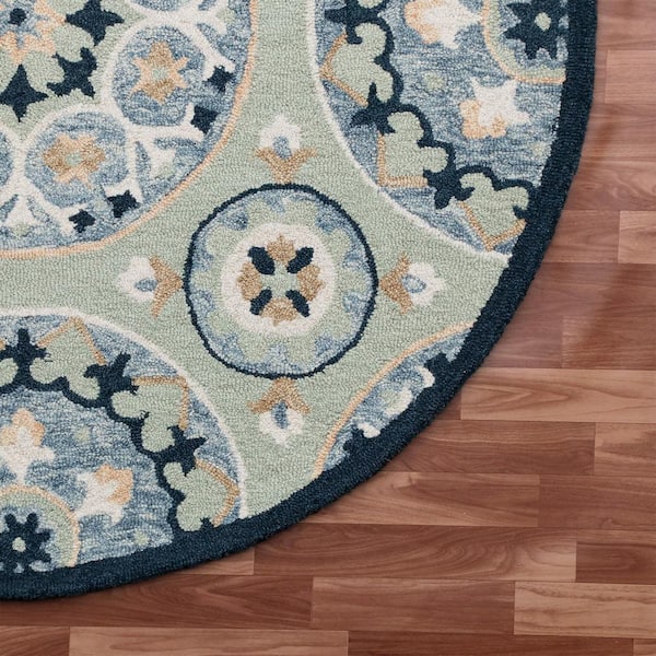 LR Home Bella Sage Green/Blue 7 ft. 3 in. Round Eclectic Hand-Tufted Floral  100% Wool Round Area Rug 5288A2590D3048 - The Home Depot