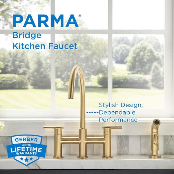 Parma Double Handle Deck Mount Bridge Kitchen Faucet with Spray with 1.75 GPM in Brushed Bronze