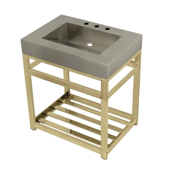 Kingston Brass 31 in. Vanity in Polished Brass with Stainless Steel Vanity Top