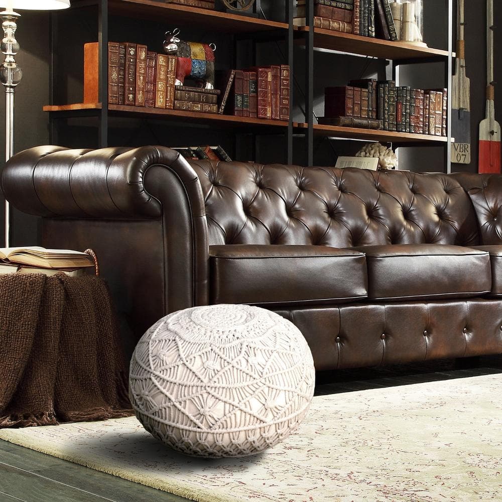 Braided Cotton Bliss Round Pouf in Beige/Natural, 20" x 16"