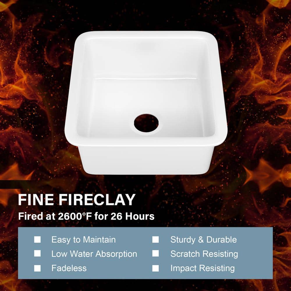 18'' White Fireclay Undermount Single Bowl Kitchen Sink