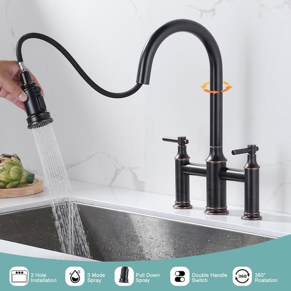 ハイアークキッチン蛇口、シングルハンドルレバー温水と冷水ミキサータップ、銅合金360°回転プルアウトキッチン野菜ボウルシンク蛇口、2 プルダウンスプレー 装置の高アークステンレス鋼製キッチンシンク蛇口カウンタートップマウントミキシング蛇口（色：ニッケルブラシ ... プルダウンスプレー付きブラックキッチン蛇口、銅シングルハンドルハイアークシングルホールプルアウトキッチンシンク蛇口、回転式温水および