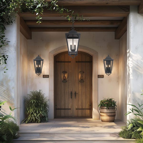 Savannah 4-Light Black Outdoor Pendant Light with Clear Glass Shades