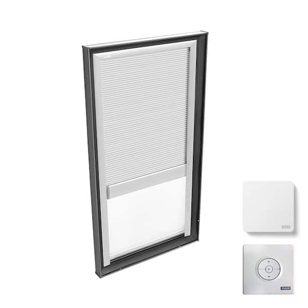 VELUX 22-1/2 in. x 46-1/2 in. Fixed Curb Mount Skylight with Tempered Low-E3 Glass & White Solar Powered Room Darkening Blind
