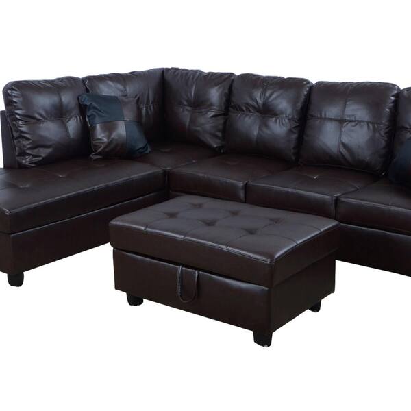 Star Home Living Brown Faux Leather 3, Faux Leather Chaise Sofa