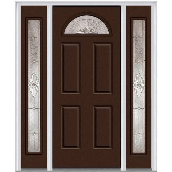 MMI Door 64 in. x 80 in. Heirloom Master Left-Hand Inswing 1/4-Lite Decorative Painted Steel Prehung Front Door with Sidelites
