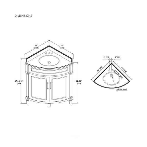 Aberdeen 32 in. W x 23 in. D Corner Vanity in White with Carrara Marble Top with White Sinks