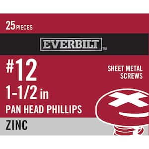 #12 x 1-1/2 in. Zinc Plated Phillips Pan Head Sheet Metal Screw (25-Pack)