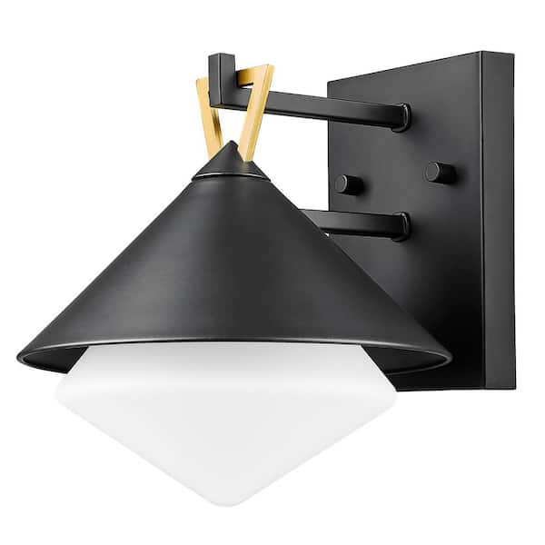 Acclaim Lighting Edmore 8.75 in. Matte Black and Gold Accent 1-Light Wall Lantern with OpalGlass