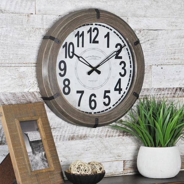FirsTime 14 in. Round Modern Rustic Wall Clock