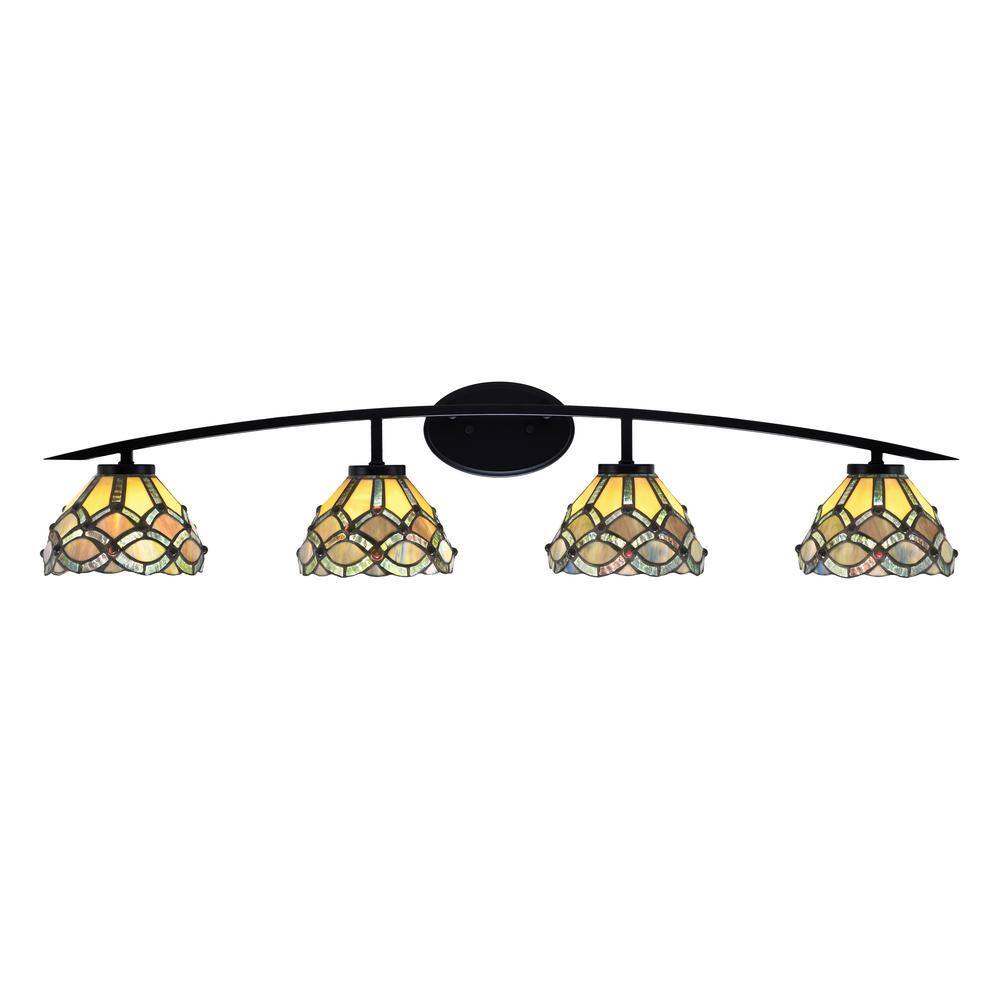 Siena 40 in. 4-Light Matte Black Vanity-Light with 7 in. Grand Merlot Art G