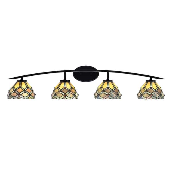 Unbranded Siena 40 in. 4-Light Matte Black Vanity-Light with 7 in. Grand Merlot Art Glass Shades No Bulbs Included