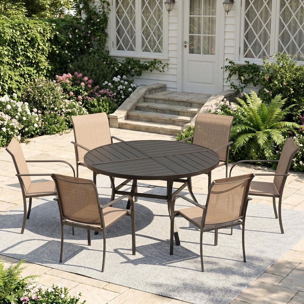 6-Piece Stackable Outdoor Patio Dining Chairs with Rust-Resistant Metal Frame and Breathable Textilene Fabric in Brown price history on PriceWatchPro