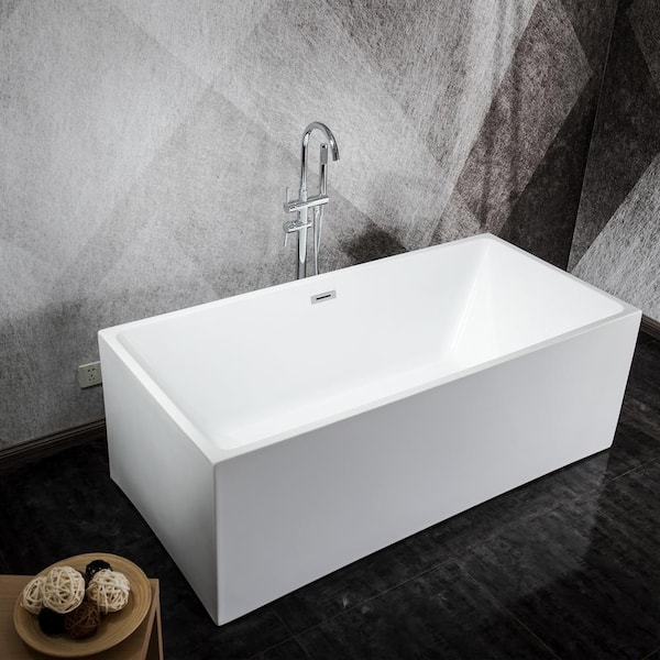 Satico 59 in. Contemporary Design Acrylic Soaking SPA Tub Non-Whirlpool Freestanding Bathtub in White