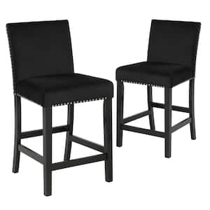 New Classic Furniture Celeste 26 in. Black Solid Wood Counter Chair with Velvet Seat (Set of 2)
