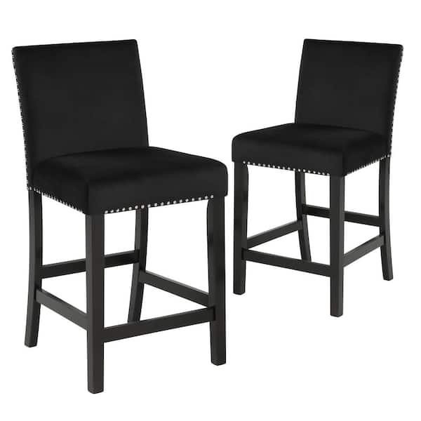NEW CLASSIC HOME FURNISHINGS New Classic Furniture Celeste 26 in. Black Solid Wood Counter Chair with Velvet Seat (Set of 2)