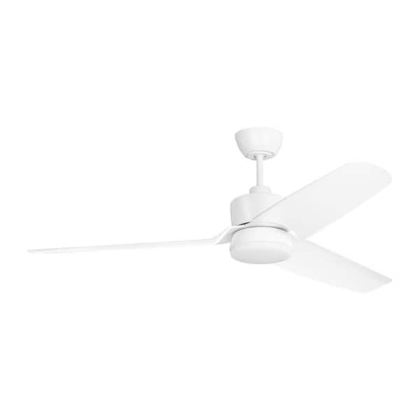 Generation Lighting - Colgin 56 in. Indoor/Outdoor Matte White Modern Standard Dowrod Mount Ceiling Fan with Integrated LED Light Kit