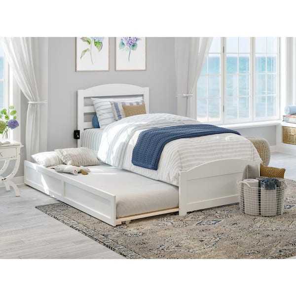 AFI Warren 38-1/4 in. W White Twin Solid Wood Frame with Twin Pull Out Trundle Bed and Footboard Platform Bed