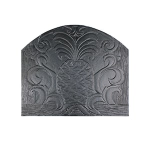 24 in. L Black Cast Iron Welcome Fireback with Pineapple Design