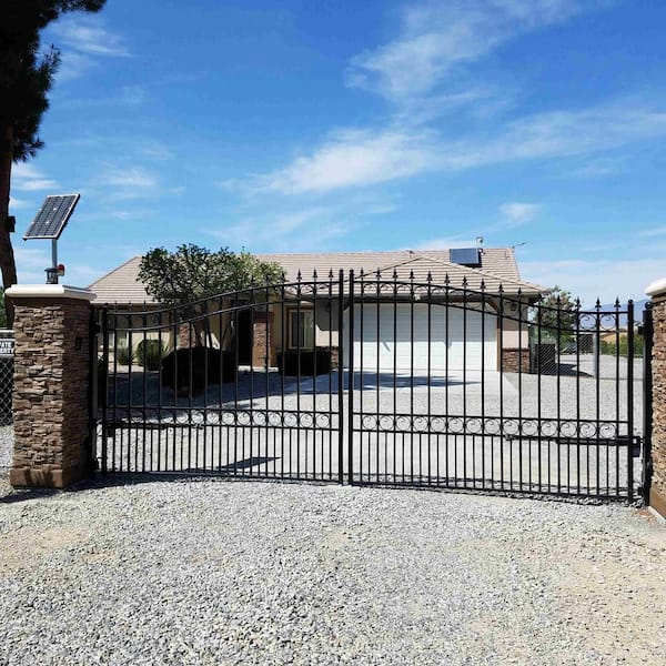 18 ft. x 6 ft. Automated Steel London Dual Swing Black Steel Driveway Gate and Gate Opener Kit ETL Listed Fence Gate