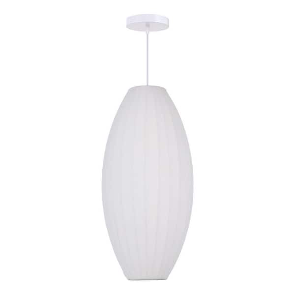 60-Watt 1 Light White Fabric Pendant Light with Teardrop Shape Shade, No Bulbs Included, 12 in.