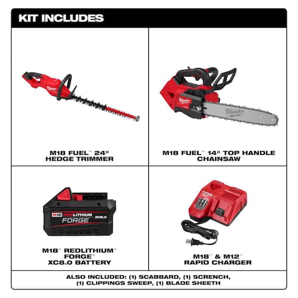 M18 FUEL 14 in. 18V Brushless Cordless Electric Battery Top Handle Chainsaw w/ Hedge Trimmer, 8.0 Ah Battery & Charger