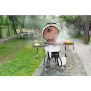 22 in. Kamado Dual Fuel Charcoal/Gas Grill in White with Cover, Gas Burner Kit, Cart, Shelves, Lava Stone, Ash Drawer