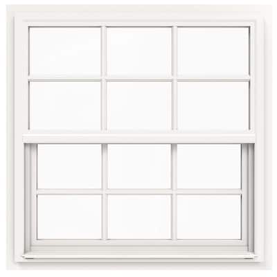 36 in. x 36 in. V-4500 Series White Single-Hung Vinyl Window with 6-Lite Colonial Grids/Grilles