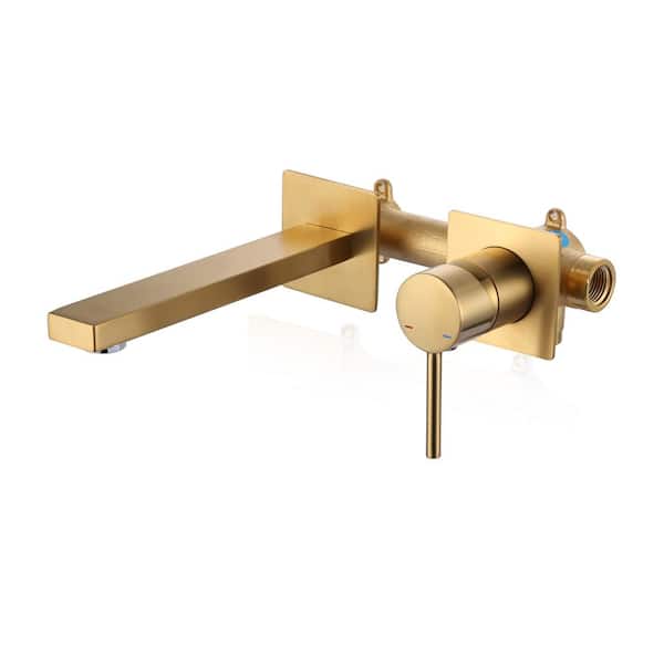 ARCORA Brushed Gold Single Handle Solid Brass Wall Mounted Bathroom Faucet Valve Included