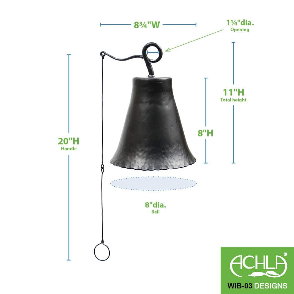 Large Graphite Wrought Iron Hanging Bell with Knocker
