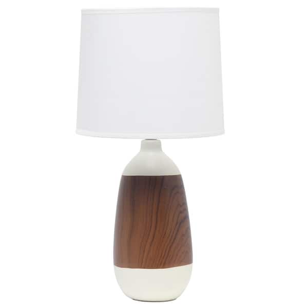 White Ceramic Oblong Table Lamp, White Ceramic And Wood Table Lamp