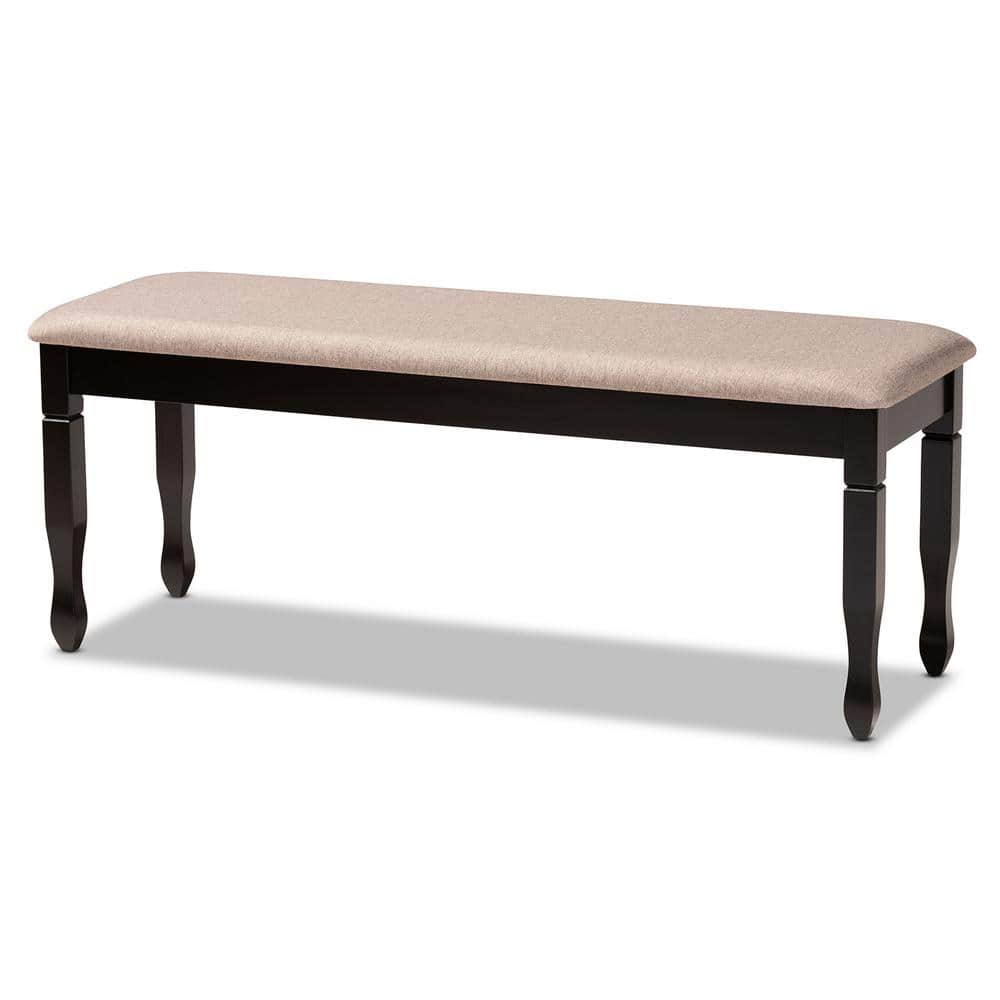 Corey Beige Fabric Upholstered Dark Brown Wood Dining Bench