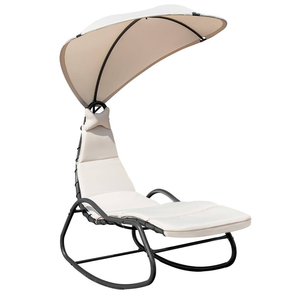 Gymax Steel Frame Patio Lounge Chair Chaise Garden Yard with Beige ...