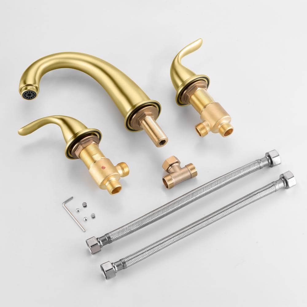 Brushed Gold Double Handle Roman Tub Faucet with Lever Handles