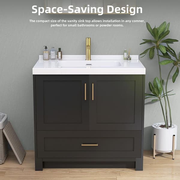 Zeafive 36 in. W x 22 in. D Solid Surface White Rectangular Single