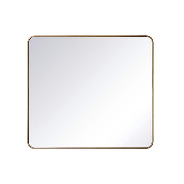 Unbranded Timeless Home 36 in. W x 40 in. H modern Soft Corner Metal Rectangle Brass Mirror