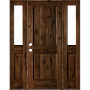 58 in. x 80 in. Rustic Alder Square Provincial Stained Wood with V-Groove Right Hand Single Prehung Front Door