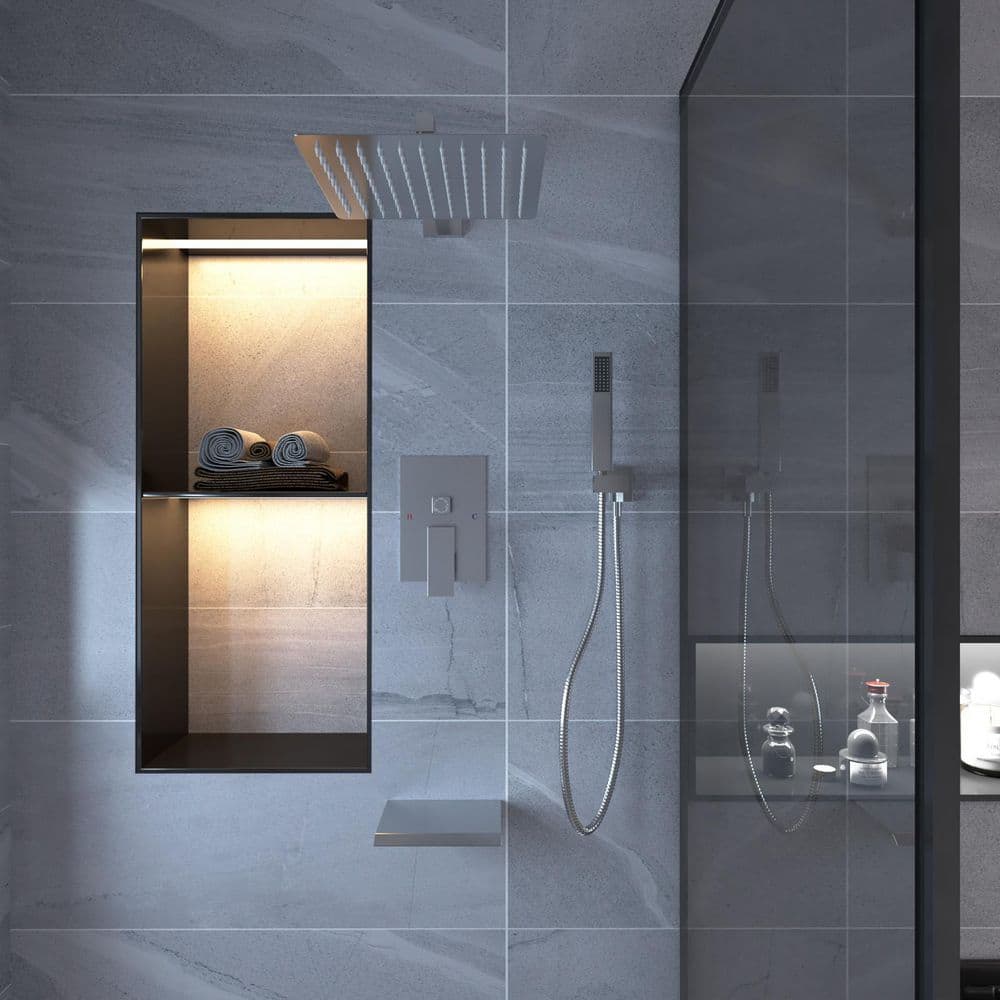 Brushed Nickel 10-Inch Rain Shower System with Handheld and Valve
