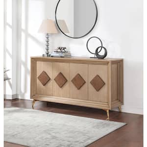 Sherwood Wheat Brown Wood Top 65 in. Credenza with 4-Doors Fits TV's up to 55 in.