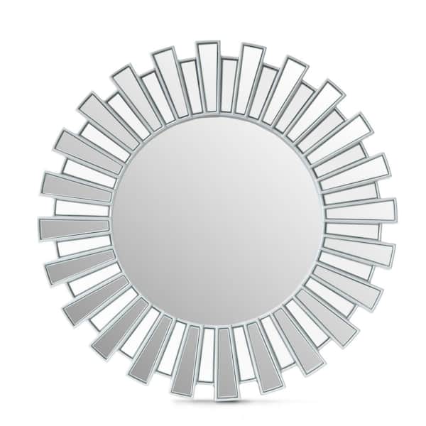 23.62 in. W x 23.62 in. H Silver Sunburst Wall Mirror Round Decorative Mirror